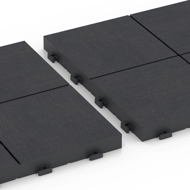 Großaufnahme vom Verbindungssystem von WARCO-Boden 6347 - Mosaico – Piastrella a incastro im Farbdesign Ardesia. Abmessungen 30 x 30 x 2 cm.