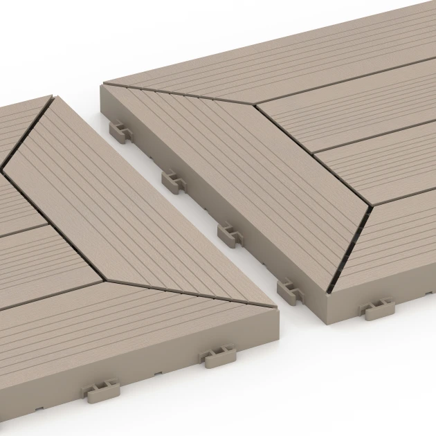 Großaufnahme vom Verbindungssystem von WARCO-Boden 6350 - Motivo a cassettoni – Piastrella a incastro im Farbdesign Vaniglia. Abmessungen 30 x 30 x 2 cm.