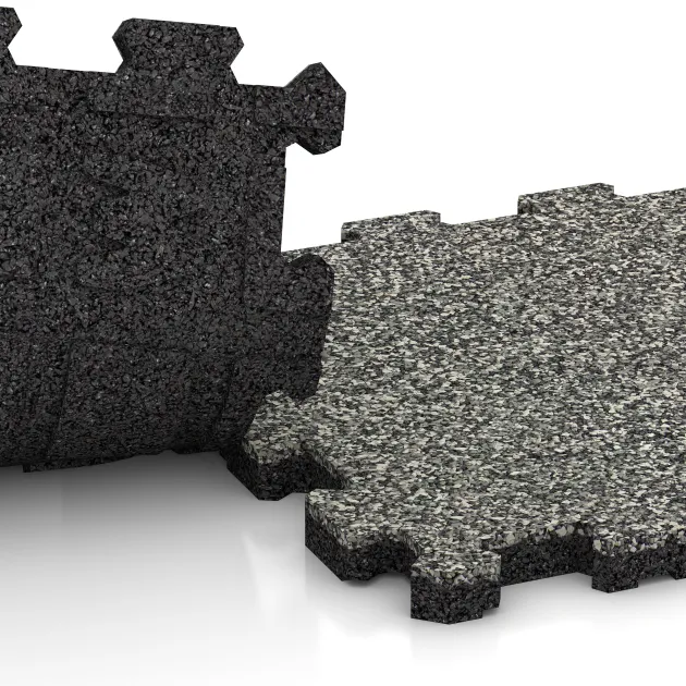 Großaufnahme vom Verbindungssystem von WARCO-Boden 5737 - Pavimento fieristico a incastro im Farbdesign Granito classico. Abmessungen 306 x 306 x 20 mm.