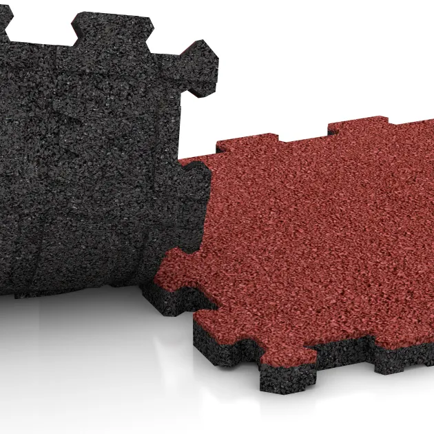 Großaufnahme vom Verbindungssystem von WARCO-Boden 5436 - Piastrella per scale im Farbdesign Rosso corallo. Abmessungen 306 x 306 x 20 mm.