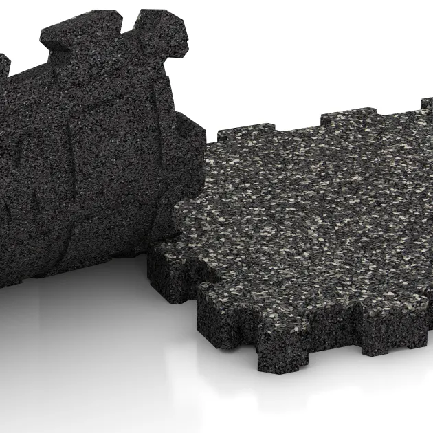 Großaufnahme vom Verbindungssystem von WARCO-Boden 6104 - Poolfliese Fugenlos im Farbdesign Dunkelgrauer Granit. Abmessungen 306 x 306 x 30 mm.