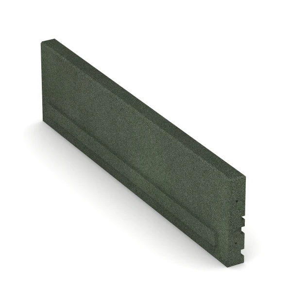 Großaufnahme vom Verbindungssystem von WARCO-Boden 3786 - Gummi-Tiefbord im Farbdesign Grasgrün. Abmessungen 100 × 5 × 25 cm.