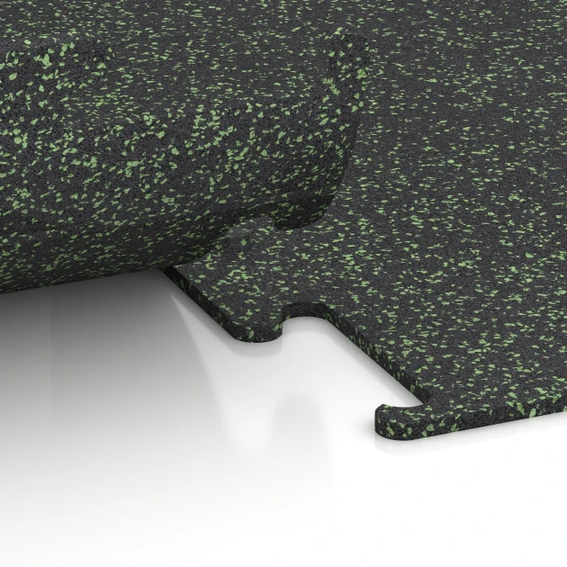 Großaufnahme vom Verbindungssystem von WARCO-Boden 3755 - Fitness Performance Elite Trainingsboden im Farbdesign Leicht Grün Gesprenkelt. Abmessungen 100 x 100 x 1 cm | 1,00 m².