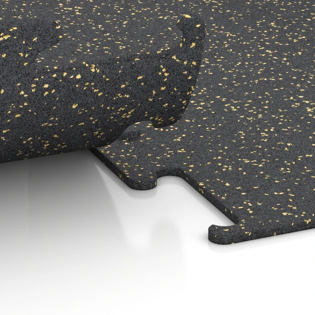 Großaufnahme vom Verbindungssystem von WARCO-Boden 3752 - Pavimentazione Fitness Performance Elite im Farbdesign Giallo leggermente punteggiato. Abmessungen 100 x 100 x 1 cm | 1,00 m².