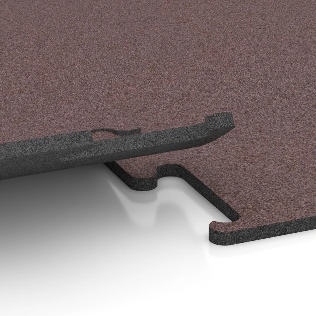 Großaufnahme vom Verbindungssystem von WARCO-Boden 6147 - Pavimentazione Fitness Performance Elite im Farbdesign Rosso Minerale. Abmessungen 100 x 100 x 1,5 cm | 1,00 m².