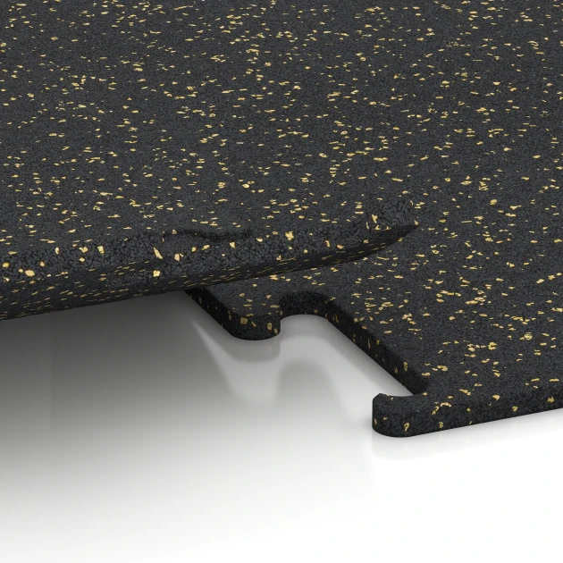 Großaufnahme vom Verbindungssystem von WARCO-Boden 3756 - Pavimentazione Fitness Performance Elite im Farbdesign Giallo leggermente punteggiato. Abmessungen 100 x 100 x 1,5 cm | 1,00 m².