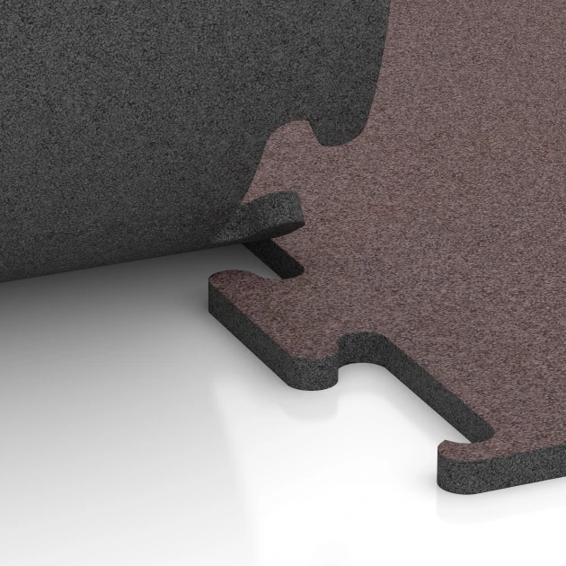 Großaufnahme vom Verbindungssystem von WARCO-Boden 6149 - Fitness Performance Elite Trainingsboden im Farbdesign Mineralrot. Abmessungen 100 x 100 x 2 cm | 1,00 m².