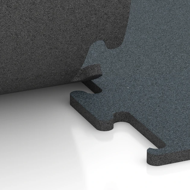 Großaufnahme vom Verbindungssystem von WARCO-Boden 6161 - Fitness Performance Elite Pavimento Sportivo im Farbdesign Verde Felce. Abmessungen 100 x 100 x 2 cm | 1,00 m².