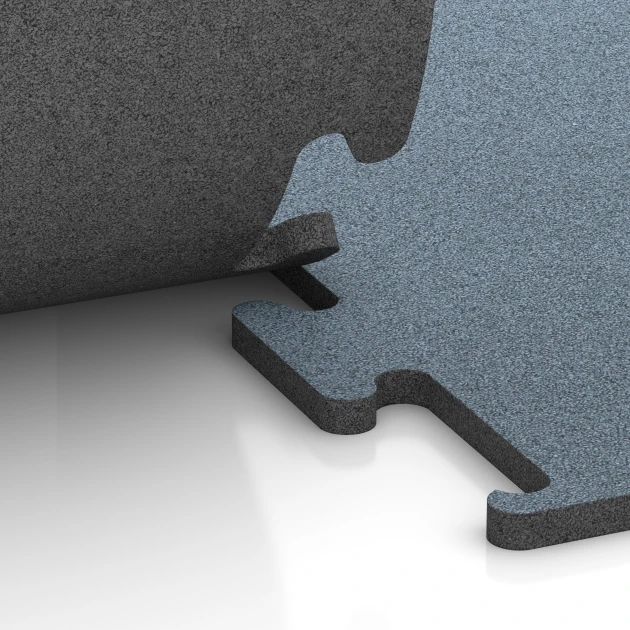 Großaufnahme vom Verbindungssystem von WARCO-Boden 6162 - Fitness Performance Elite Pavimento Sportivo im Farbdesign Argento invecchiato. Abmessungen 100 x 100 x 2 cm | 1,00 m².