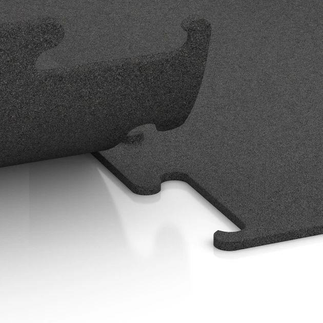 Großaufnahme vom Verbindungssystem von WARCO-Boden 3749 - Fitness Performance Elite Pavimento Sportivo im Farbdesign Antracite. Abmessungen 50 x 50 x 1 cm | 0,25 m².