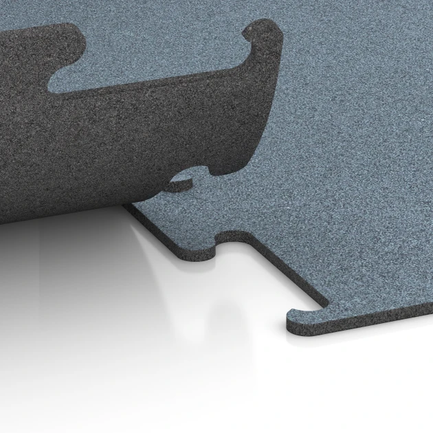 Großaufnahme vom Verbindungssystem von WARCO-Boden 6164 - Fitness Performance Elite Pavimento Sportivo im Farbdesign Argento invecchiato. Abmessungen 50 x 50 x 1 cm | 0,25 m².