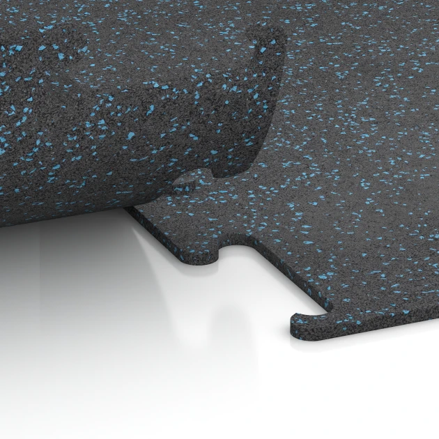 Großaufnahme vom Verbindungssystem von WARCO-Boden 3766 - Fitness Performance Elite Pavimento Sportivo im Farbdesign Azzurro leggermente punteggiato. Abmessungen 50 x 50 x 1 cm | 0,25 m².