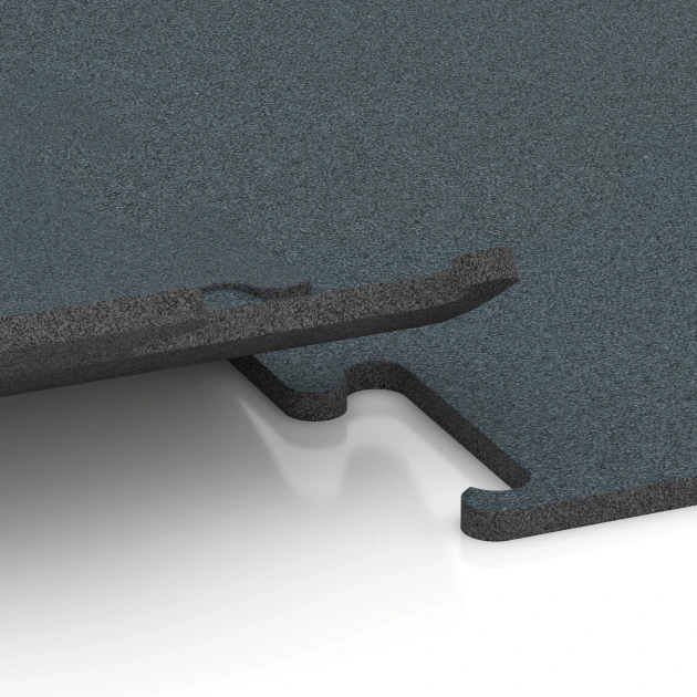 Großaufnahme vom Verbindungssystem von WARCO-Boden 6165 - Fitness Performance Elite Pavimento Sportivo im Farbdesign Verde Felce. Abmessungen 50 x 50 x 1,5 cm | 0,25 m².