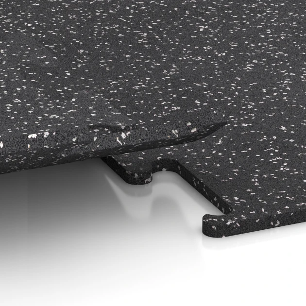 Großaufnahme vom Verbindungssystem von WARCO-Boden 3780 - Fitness Performance Elite Trainingsboden im Farbdesign Leicht Grau Gesprenkelt. Abmessungen 50 x 50 x 1,5 cm | 0,25 m².