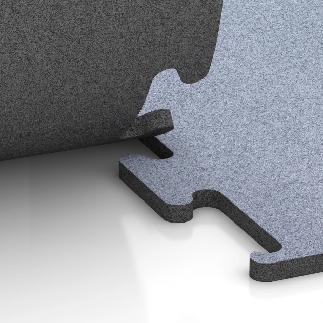 Großaufnahme vom Verbindungssystem von WARCO-Boden 6156 - Fitness Performance Elite Trainingsboden im Farbdesign Nebelgrau. Abmessungen 50 x 50 x 2 cm | 0,25 m².