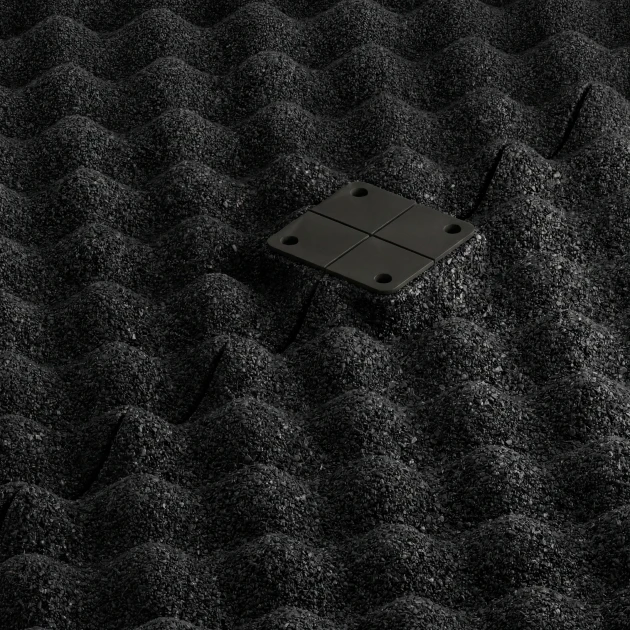 Großaufnahme vom Verbindungssystem von WARCO-Boden 3783 - Pavimentazione Fitness Performance Impact im Farbdesign Antracite. Abmessungen 100 × 100 × 2 cm.