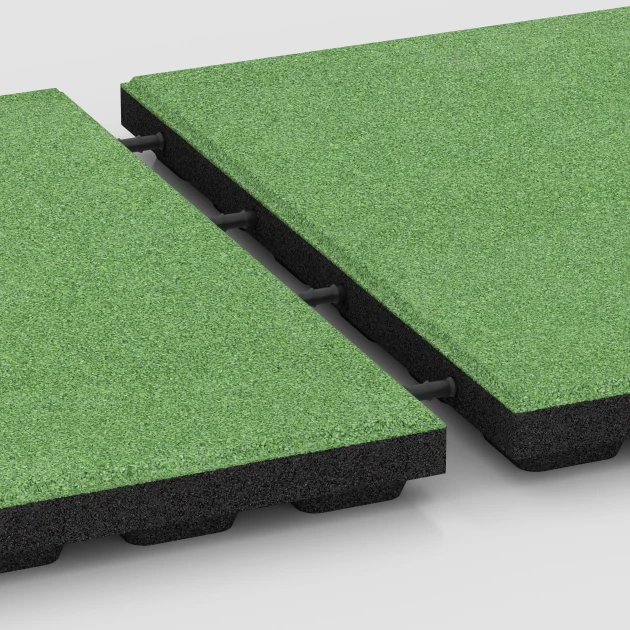 Großaufnahme vom Verbindungssystem von WARCO-Boden 6374 - Terrassenplatte Classic im Farbdesign Lindgrün. Abmessungen 50 x 50 x 4 cm.