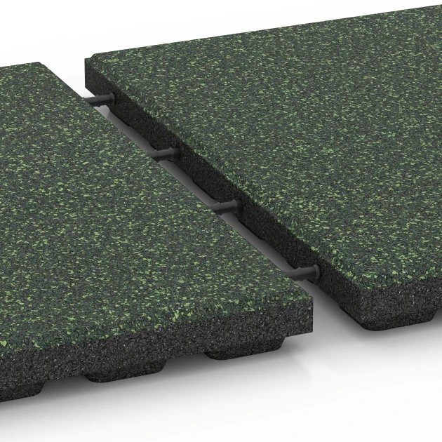 Großaufnahme vom Verbindungssystem von WARCO-Boden 6424 - Piastrella antitrauma – 120 cm im Farbdesign Prato inglese. Abmessungen 50 x 50 x 4 cm.