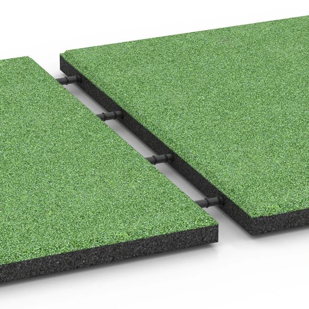 Großaufnahme vom Verbindungssystem von WARCO-Boden 6129 - Piastrella antitrauma 95 cm im Farbdesign Verde tiglio. Abmessungen 50 x 50 x 3 cm | 0,25 m².