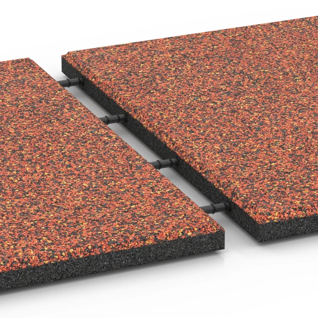 Großaufnahme vom Verbindungssystem von WARCO-Boden 6417 - Piastrella antitrauma – 90 cm im Farbdesign Etna. Abmessungen 50 x 50 x 3 cm | 0,25 m².
