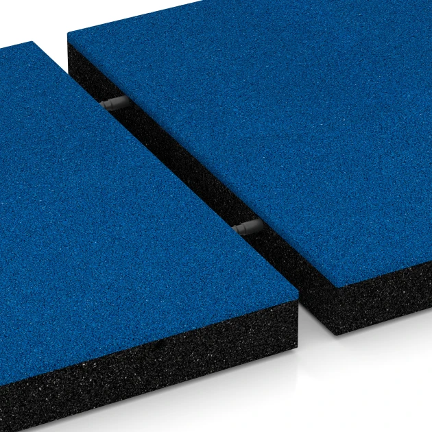 Großaufnahme vom Verbindungssystem von WARCO-Boden 6268 - Piastrella antitrauma – 180 cm im Farbdesign Azzurro cielo. Abmessungen 50 x 50 x 6 cm.