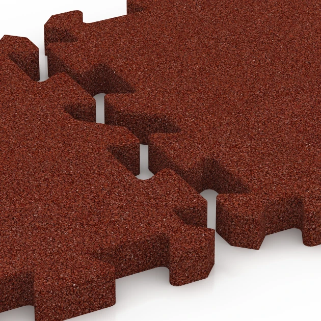 Großaufnahme vom Verbindungssystem von WARCO-Boden 6398 - Piastrella antitrauma – 150 cm im Farbdesign Rosso mattone. Abmessungen 50 x 50 x 4 cm | 0,25 m².
