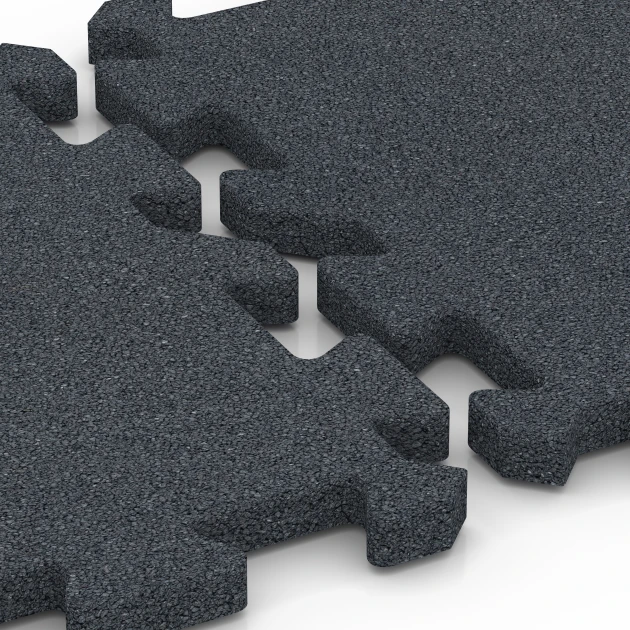Großaufnahme vom Verbindungssystem von WARCO-Boden 6318 - Piastra antitrauma ad incastro puzzle im Farbdesign Grigio ardesia. Abmessungen 50 x 50 x 3 cm | 0,25 m².