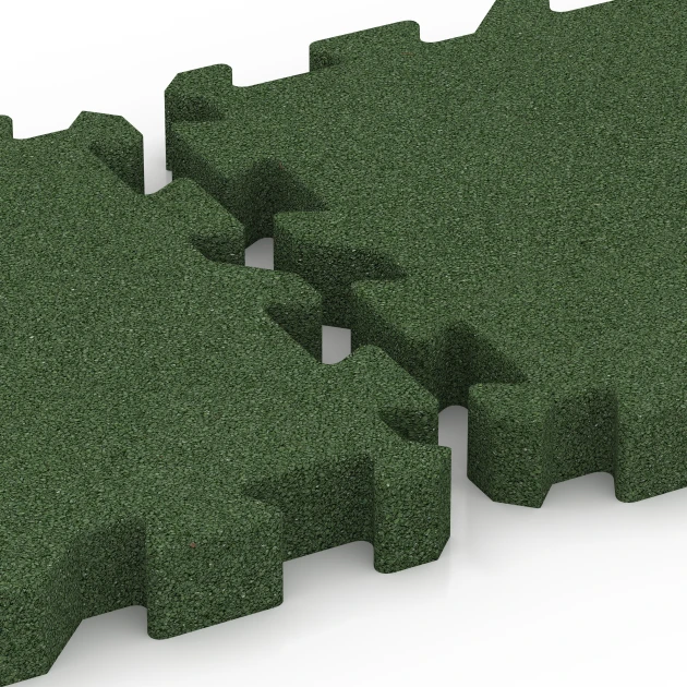 Großaufnahme vom Verbindungssystem von WARCO-Boden 6407 - Piastrella antitrauma – 220 cm im Farbdesign Verde erba. Abmessungen 50 x 50 x 6 cm | 0,25 m².