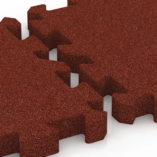 Großaufnahme vom Verbindungssystem von WARCO-Boden 6402 - Piastrella antitrauma – 190 cm im Farbdesign Rosso mattone. Abmessungen 50 x 50 x 5 cm | 0,25 m².