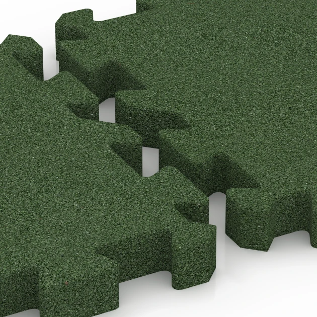 Großaufnahme vom Verbindungssystem von WARCO-Boden 6403 - Piastrella antitrauma – 190 cm im Farbdesign Verde erba. Abmessungen 50 x 50 x 5 cm | 0,25 m².