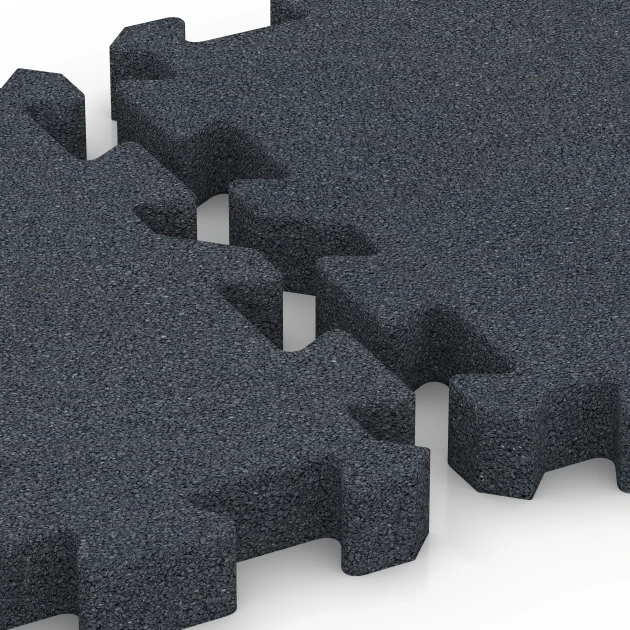 Großaufnahme vom Verbindungssystem von WARCO-Boden 6317 - Piastra antitrauma ad incastro puzzle im Farbdesign Grigio ardesia. Abmessungen 50 x 50 x 5 cm | 0,25 m².