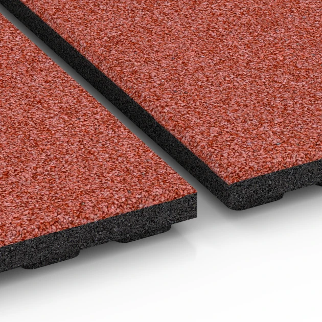 Großaufnahme vom Verbindungssystem von WARCO-Boden 6388 - Stallmatte Luxus im Farbdesign Ziegelrot. Abmessungen 100 x 100 x 4,5 cm | 1,00 m².