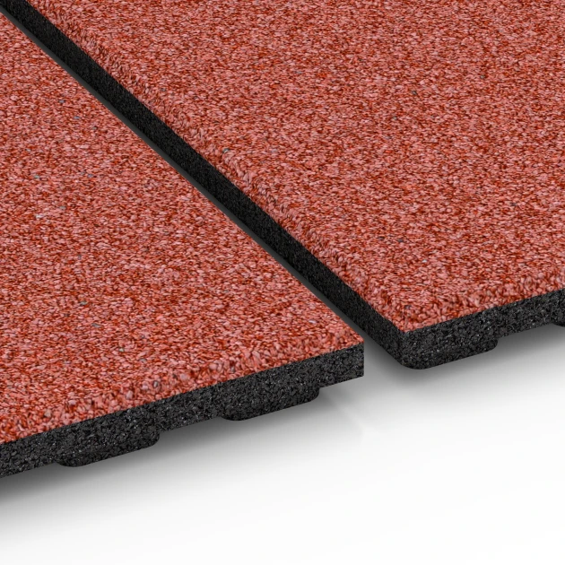 Großaufnahme vom Verbindungssystem von WARCO-Boden 6386 - Stallmatte Komfort im Farbdesign Ziegelrot. Abmessungen 100 x 50 x 4 cm | 0,50 m².