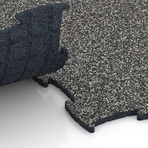 Großaufnahme vom Verbindungssystem von WARCO-Boden 6805 - Pavimento agility cani im Farbdesign Granito grigio scuro. Abmessungen 97,1 x 97,1 × 1,8 cm.