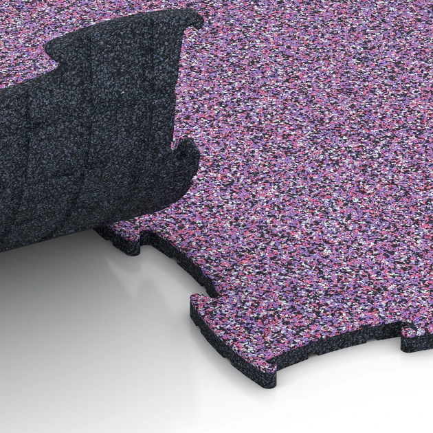 Großaufnahme vom Verbindungssystem von WARCO-Boden 6810 - Pavimento agility cani im Farbdesign Lavanda. Abmessungen 97,1 x 97,1 × 1,8 cm.