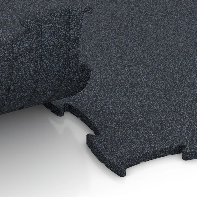 Großaufnahme vom Verbindungssystem von WARCO-Boden 6962 - Fitness Premium Boden im Farbdesign Anthrazit. Abmessungen 99 x 99 x 1,8 cm.