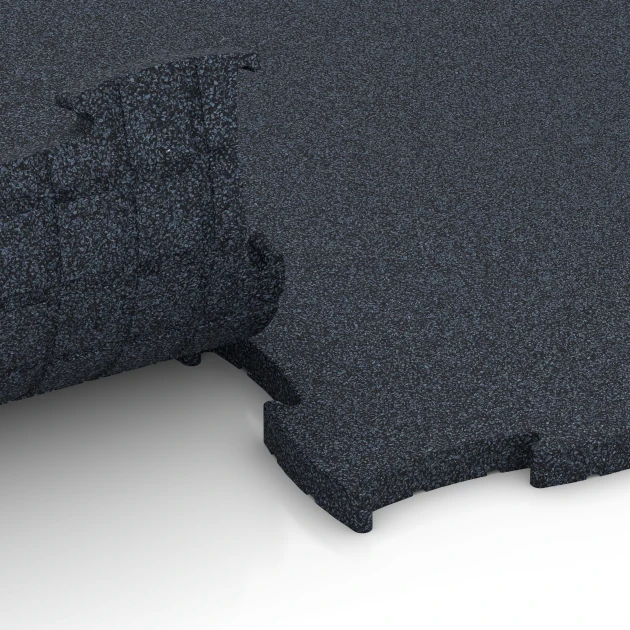 Großaufnahme vom Verbindungssystem von WARCO-Boden 6963 - Fitness Premium pavimento sportivo im Farbdesign Antracite. Abmessungen 99 x 99 x 2,8 cm.