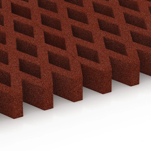 Großaufnahme vom Verbindungssystem von WARCO-Boden 7013 - Griglia antitrauma prato im Farbdesign Rosso mattone. Abmessungen 100 × 100 × 8 cm.