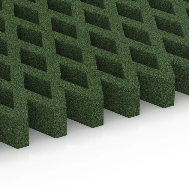 Großaufnahme vom Verbindungssystem von WARCO-Boden 7014 - Griglia antitrauma prato im Farbdesign Verde erba. Abmessungen 100 × 100 × 8 cm.