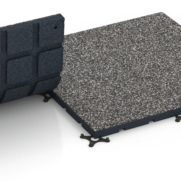 Großaufnahme vom Verbindungssystem von WARCO-Boden 7132 - Pavimento per palestra da esterno im Farbdesign Granito grigio scuro. Abmessungen 60 x 60 x 3 cm | 0,36 m².