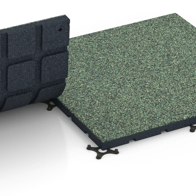 Großaufnahme vom Verbindungssystem von WARCO-Boden 7134 - Pavimento per palestra da esterno im Farbdesign Prato inglese. Abmessungen 60 x 60 x 3 cm | 0,36 m².