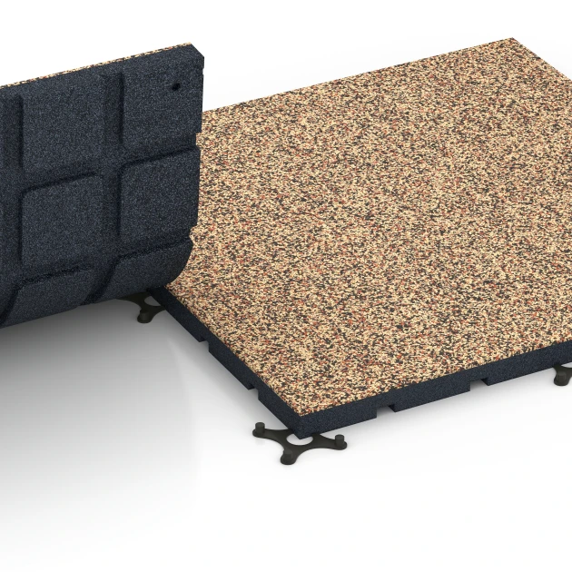 Großaufnahme vom Verbindungssystem von WARCO-Boden 7135 - Pavimento per palestra da esterno im Farbdesign Terracotta. Abmessungen 60 x 60 x 3 cm | 0,36 m².