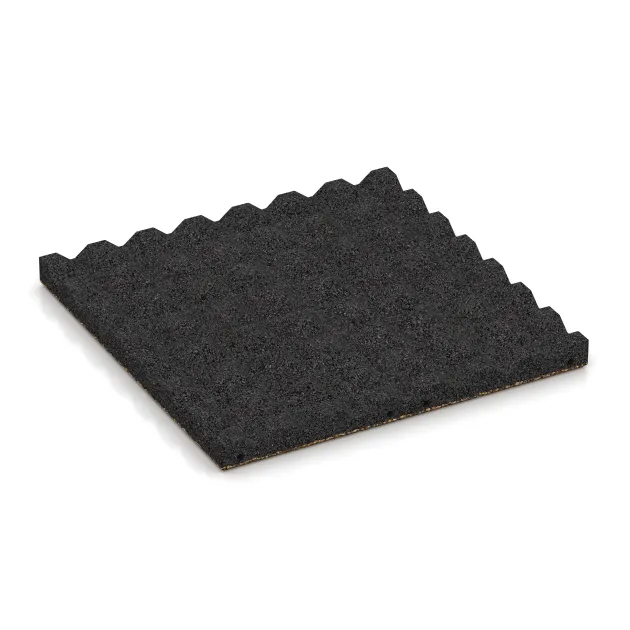 Aufsicht auf die Unterseite, also die Bodenseite von WARCO-Formteil 5338 - Fallschutzplatte im Format 500 x 500 x 40 mm.