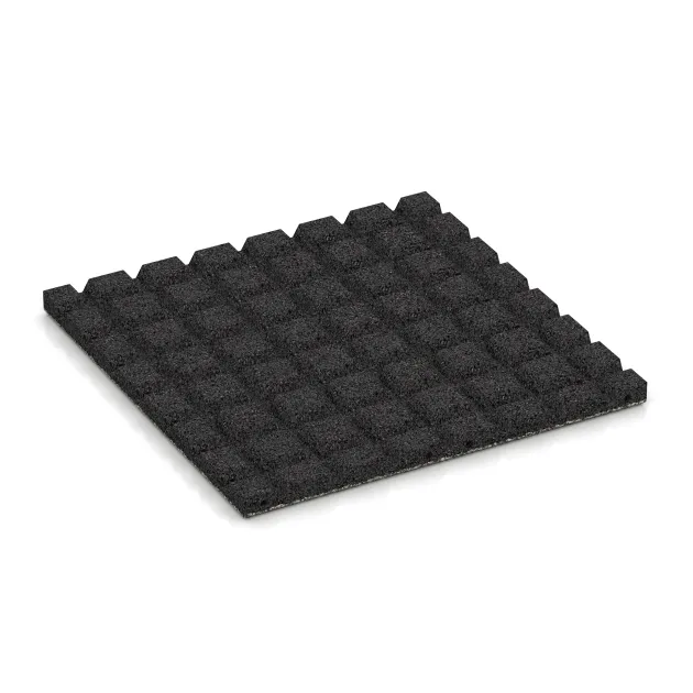 Aufsicht auf die Unterseite, also die Bodenseite von WARCO-Formteil 5327 - Fallschutzplatte im Format 500 x 500 x 30 mm.