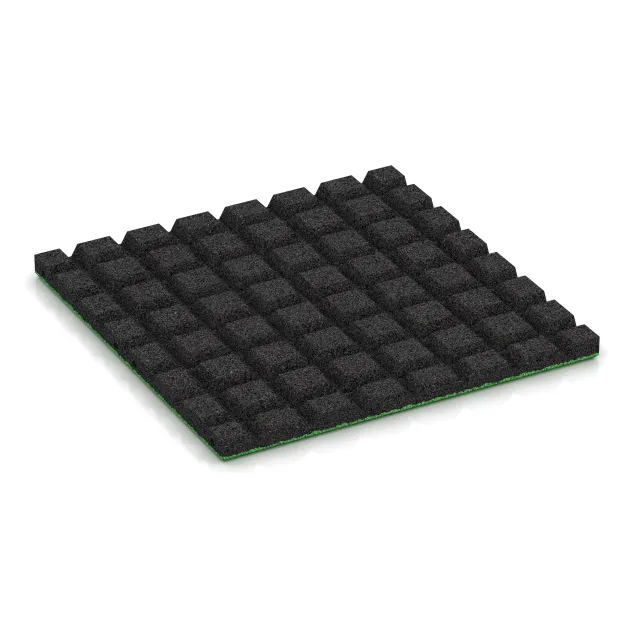 Aufsicht auf die Unterseite, also die Bodenseite von WARCO-Formteil 0545 - Piastra antitrauma im Format 500 x 500 x 30 mm.