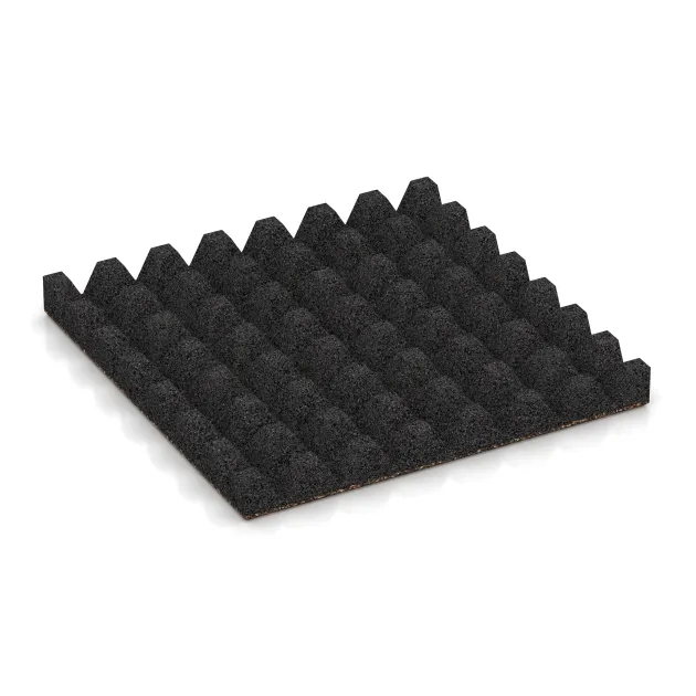 Aufsicht auf die Unterseite, also die Bodenseite von WARCO-Formteil 5360 - Fallschutzplatte im Format 500 x 500 x 50 mm.