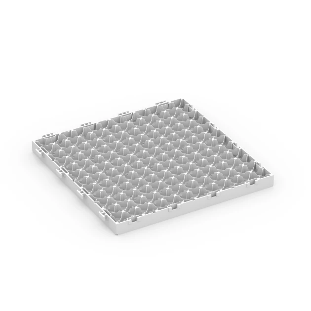 Aufsicht auf die Unterseite, also die Bodenseite von WARCO-Formteil 6352 - Kassettenmuster – Klickfliese im Format 30 x 30 x 2 cm.