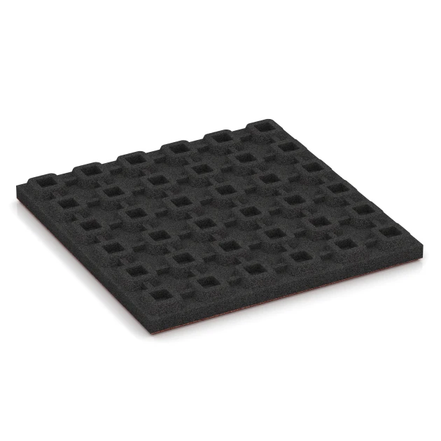 Aufsicht auf die Unterseite, also die Bodenseite von WARCO-Formteil 6373 - Terrassenplatte Classic im Format 50 x 50 x 4 cm.