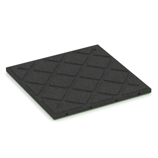 Aufsicht auf die Unterseite, also die Bodenseite von WARCO-Formteil 6129 - Fallschutzplatte – 95 cm im Format 50 x 50 x 3 cm | 0,25 m².