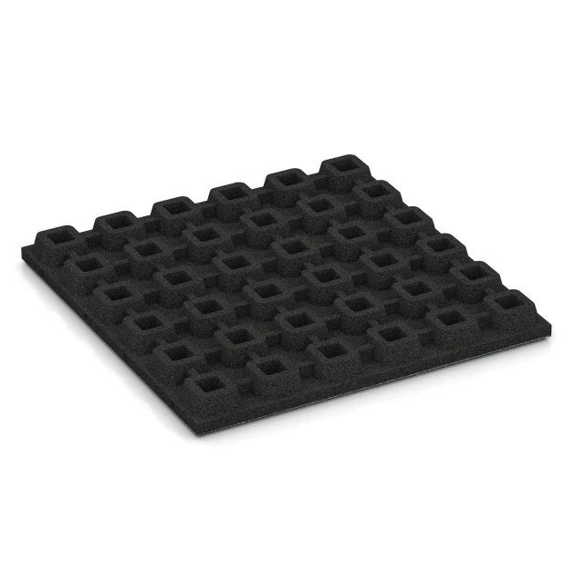 Aufsicht auf die Unterseite, also die Bodenseite von WARCO-Formteil 6294 - Piastrelle antitrauma im Format 50 x 50 x 4,8 cm.